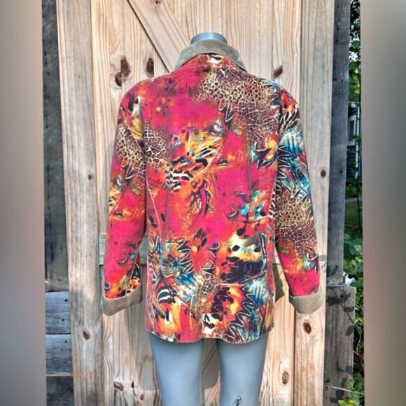 Chicos Animal Print Art Faux Suede Soft Jacket~L~ - Picture 5 of 6